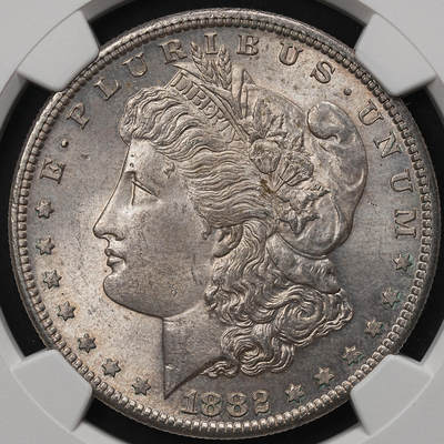 修遠堂世界钱币第106期，请看参拍说明 - NGC MS65 1882年美国摩根大银币 S厂铭，NGC指导价230美金