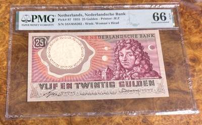 得物收藏 Chase Auction 第36期 - - 外钞、银元、民国钞和人民币混合场！（更新中） - 1955年荷兰25盾，PMG66！