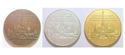 【艺术】3枚套 法国艺术大章1889年 埃菲尔铁塔落成 高浮雕精制大铜章+大镀银章+大镀金章 42MM - 【艺术】3枚套 法国艺术大章1889年 埃菲尔铁塔落成 高浮雕精制大铜章+大镀银章+大镀金章 42MM