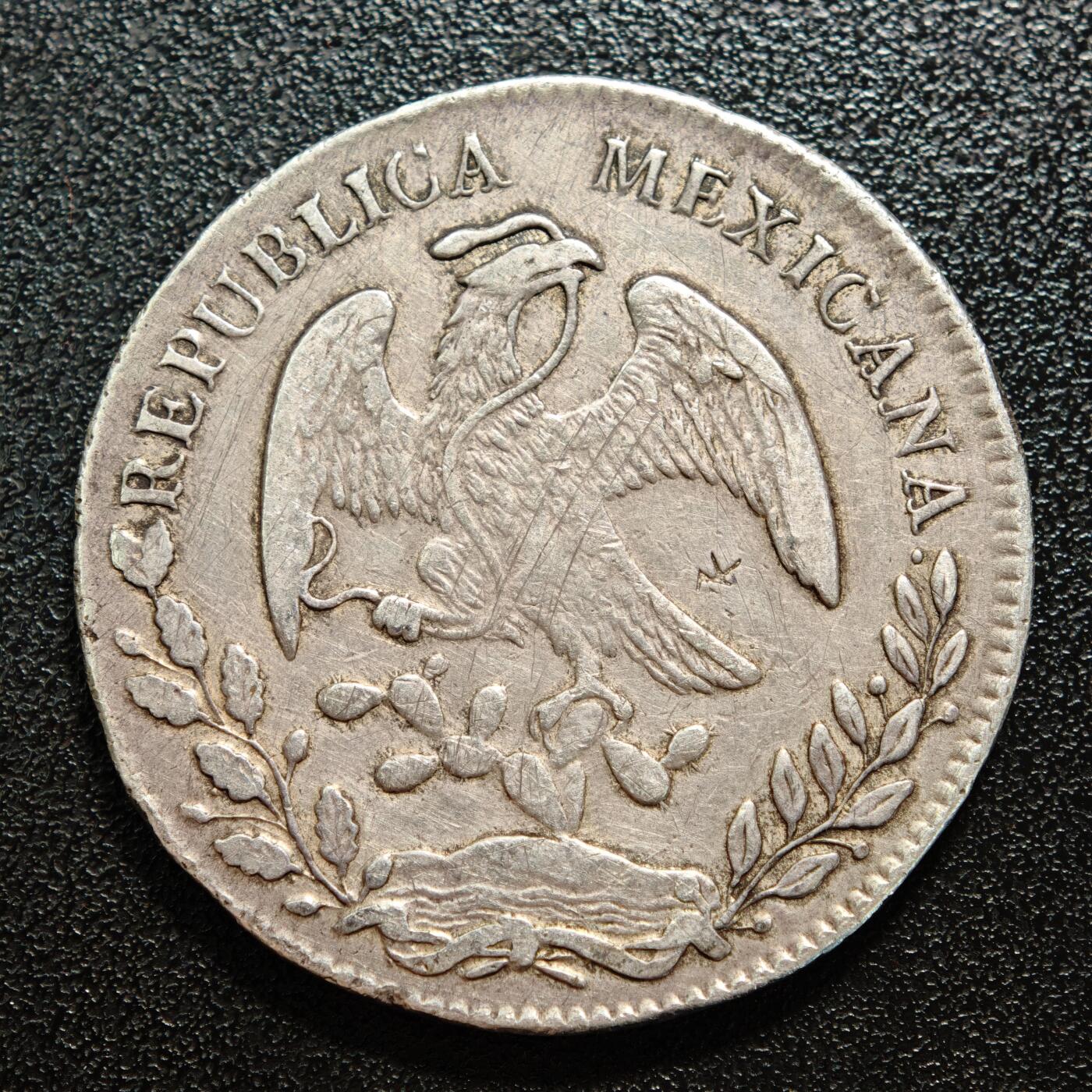 【德藏】世界币章拍卖第167期（拍品征集中~欢迎藏友联系） 1875年 墨西哥8R鹰洋银币 有戳 900银 直径约：39.1mm；重约：26.5g