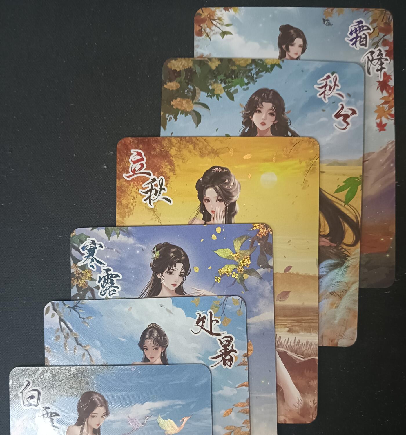 花开卡拍第61期（3月7号周六截拍，品控勿拍!!!拍品不寄存，运费5元（新疆需补运费差价或顺丰到付），自制卡难免瑕疵，可能存在轻微撞角爆边等出厂瑕疵，品控介意勿拍！） 墨卡文创 爆衣节气02 艺术卡 6张 彩闪