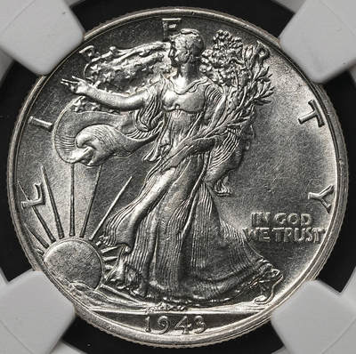 修遠堂世界钱币第106期，请看参拍说明 - NGC AU58 1943年美国50美分银币，行走的女神