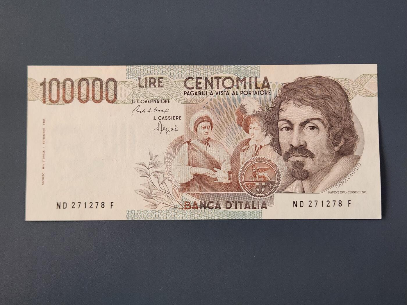 2月26号晚上8点 外国纸币自动截拍第31场 意大利 1983年 100000里拉 10万里拉 近新极美品