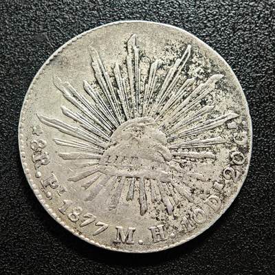 【德藏】世界币章拍卖第167期（拍品征集中~欢迎藏友联系） - 1877年 墨西哥8R银币 900银 有戳 直径约：38.8mm；重约：27g