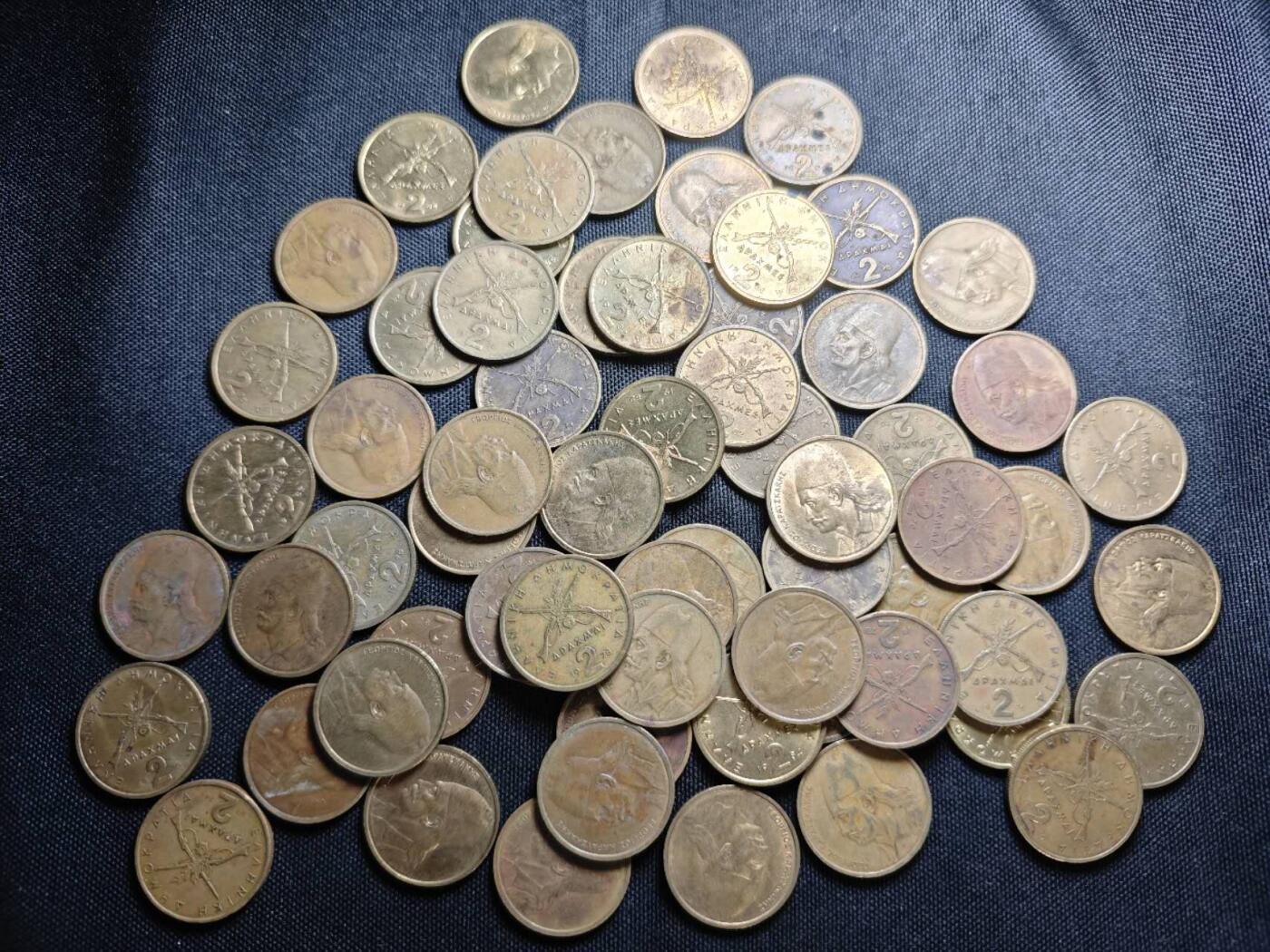 KK钱币收藏小铺   套币 批量/好品散币专场 2月预留时间 周末发货  希腊2德拉克马铜币65枚