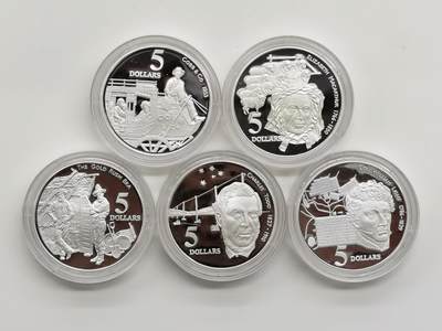 博洋堂世界钱币拍卖第162期（全场包邮） 澳大利亚1995年5澳元X5精制银币套 澳大利亚殖民时期总督 925银35.79克X5 共178.5克 发行量：2万套 盒证全