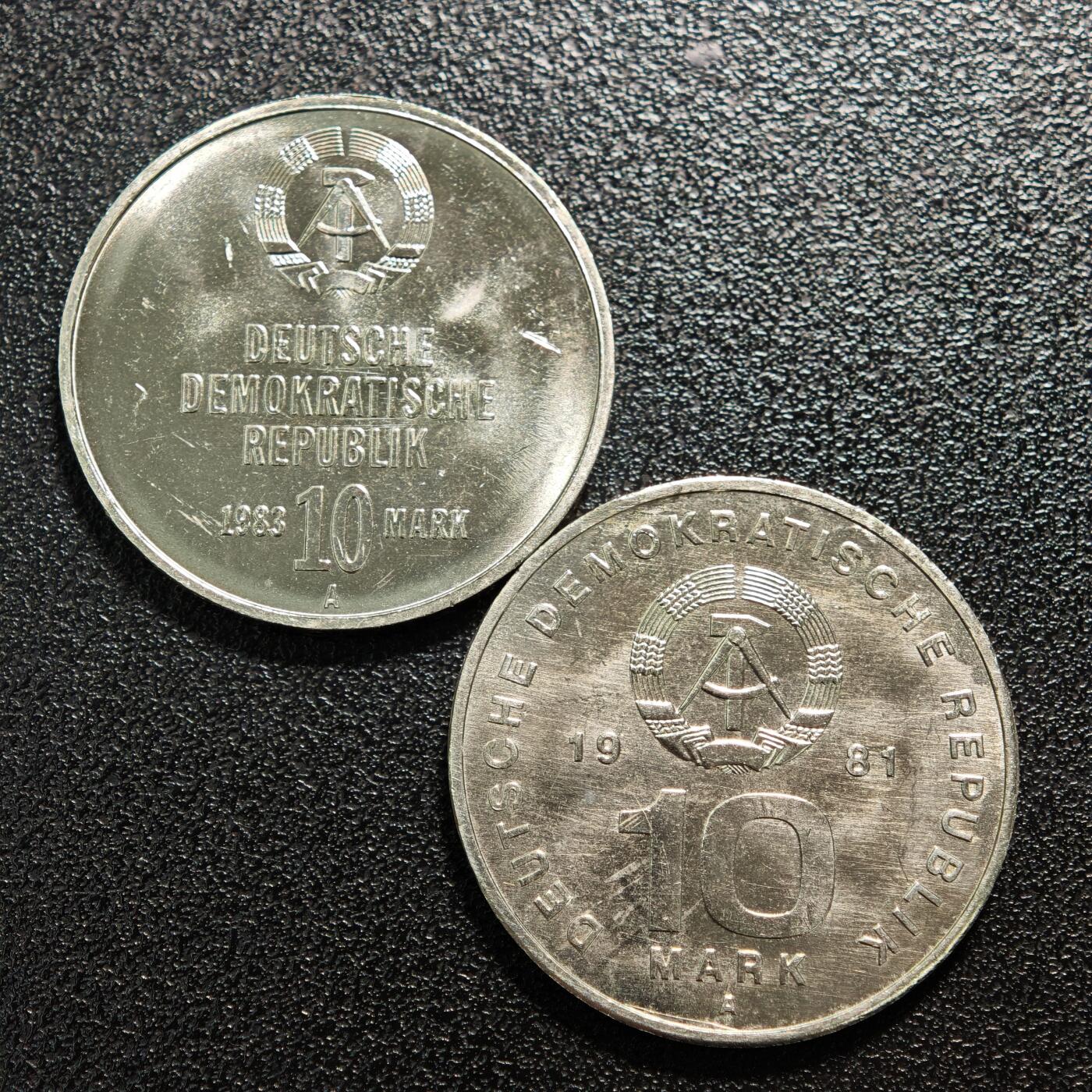 【德藏】世界币章拍卖第167期（拍品征集中~欢迎藏友联系） 2枚一组 1983年 东德工人民兵30周年10马克纪念镍币 及 1981年 东德建国25周年10马克纪念镍币