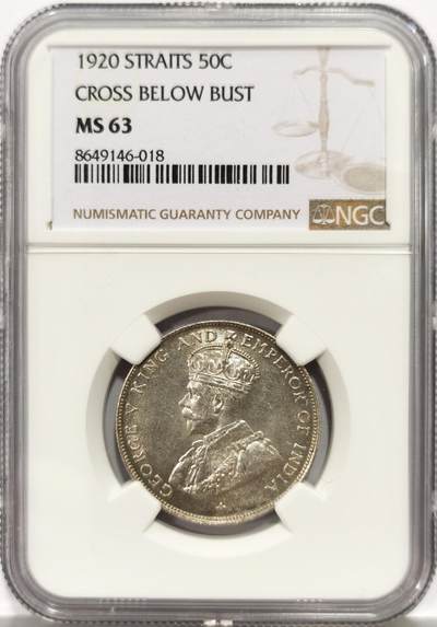 博洋堂世界钱币拍卖第162期（全场包邮） NGC MS63 1920年海峡50分大银币 少见品种，同分普遍过400的经典品种