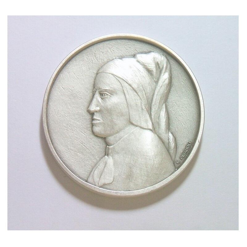 【旋风钱币】2月28日19:00准时开拍 精美欧洲币章、银币银章、第三帝国钱币等 全场包邮！ 【原盒】意大利1997年 大文豪但丁高浮雕精制大镀银章 带原盒 40MM