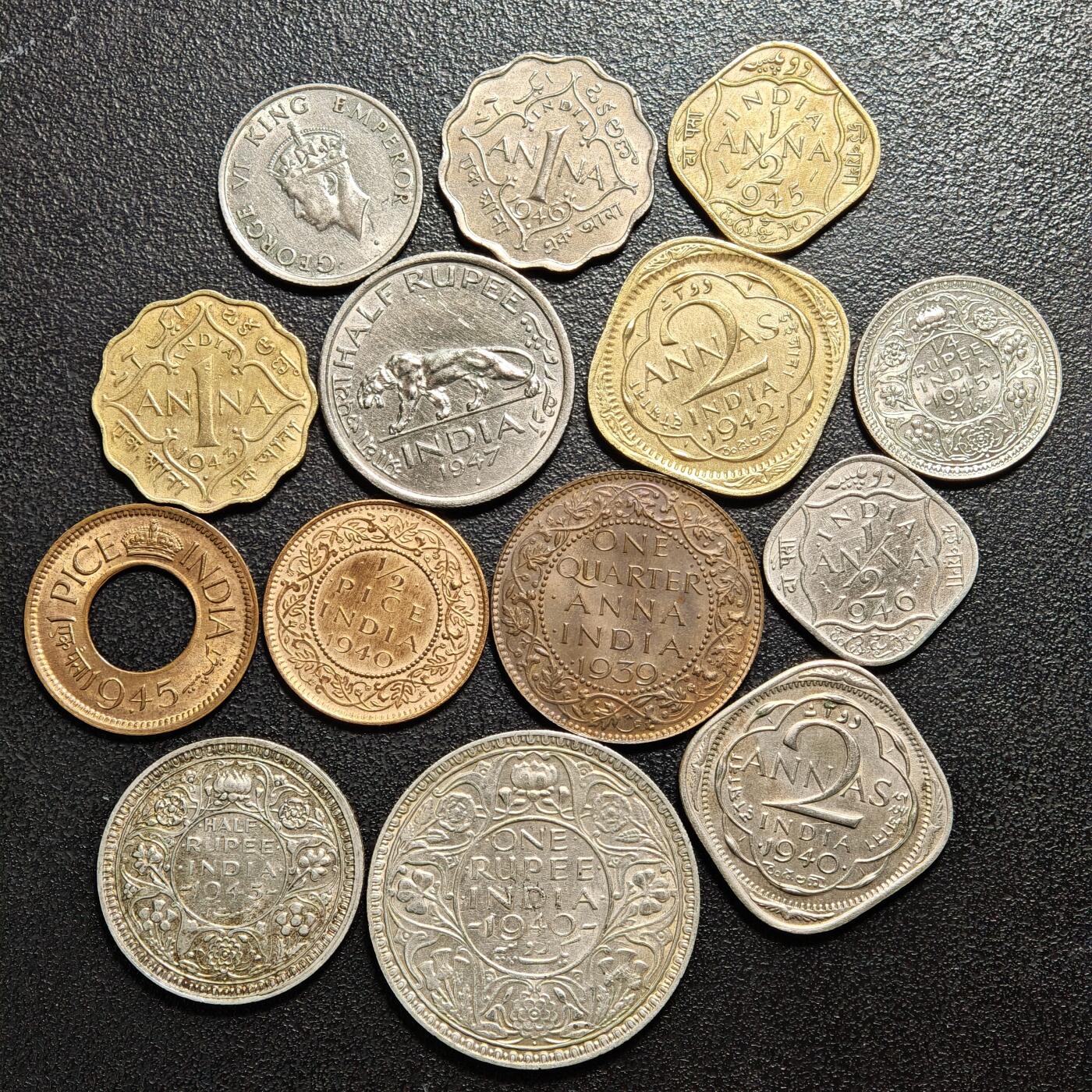 【德藏】世界币章拍卖第167期（拍品征集中~欢迎藏友联系） 14枚一组 英属印度乔治六世时期流通硬币