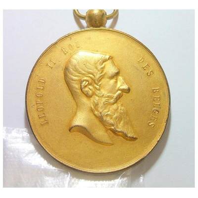比利时1899年 利奥波德二世高浮雕精制大镀金章 55MM - 比利时1899年 利奥波德二世高浮雕精制大镀金章 55MM