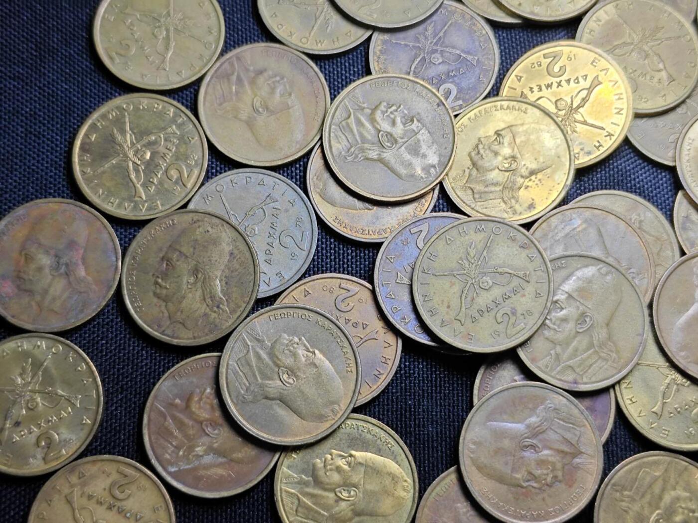 KK钱币收藏小铺   套币 批量/好品散币专场 2月预留时间 周末发货  希腊2德拉克马铜币65枚