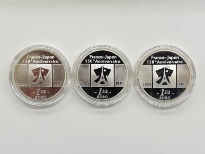 博洋堂世界钱币拍卖第162期（全场包邮） 法国2008年1.5欧元X3精制银币套 法日外交关系150周年 900银22.2克X3 共计66.6克 盒证全 发行量：5000