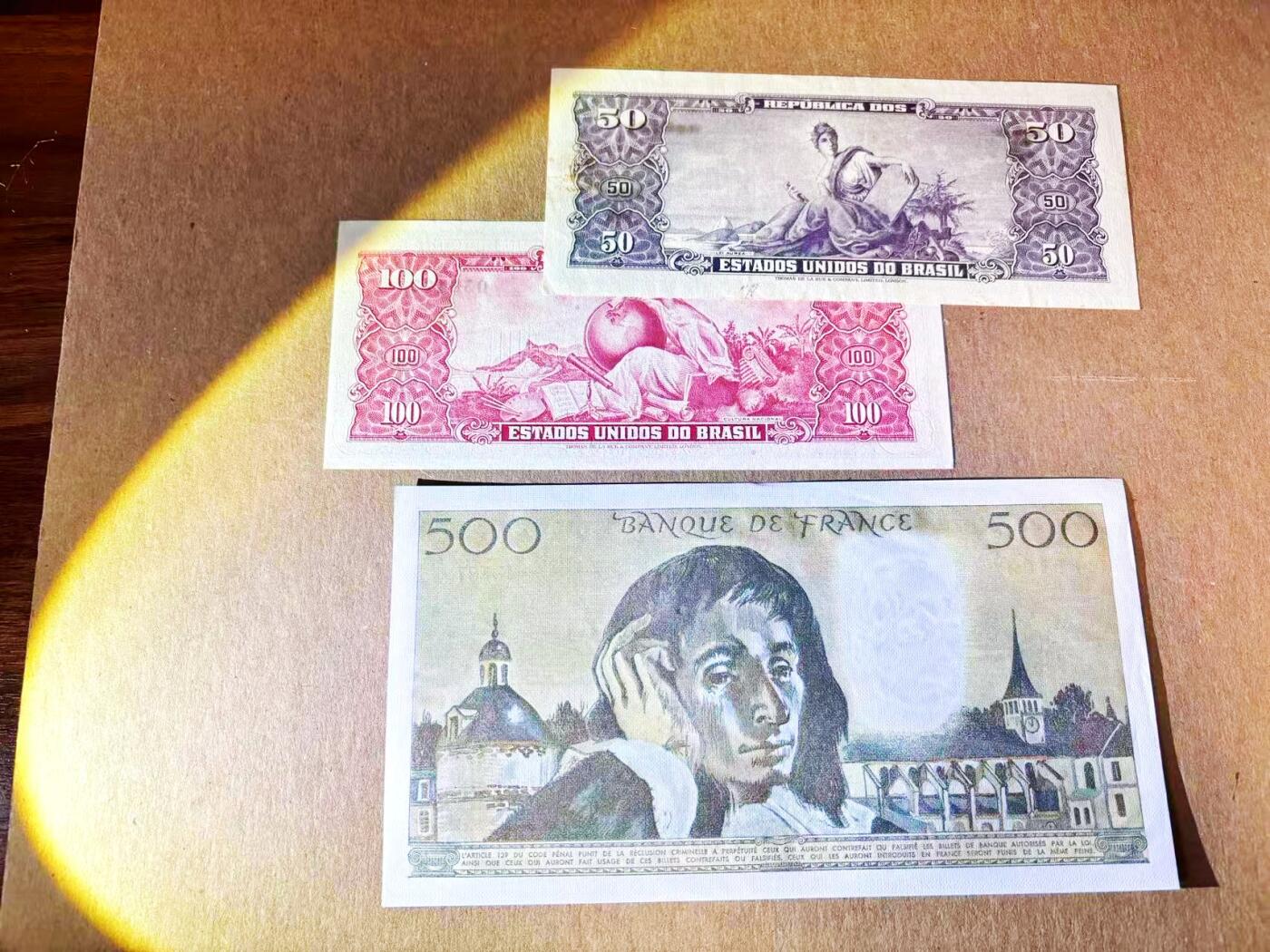 【Blue Auction】世界纸币精拍第788期——18级TOP拍卖/信誉/品质/专业/高效💫 【一组3张 含无47】法国 1983年500法郎 UNC-&巴西 50-100克鲁塞罗 含乱蛇号 品相如图