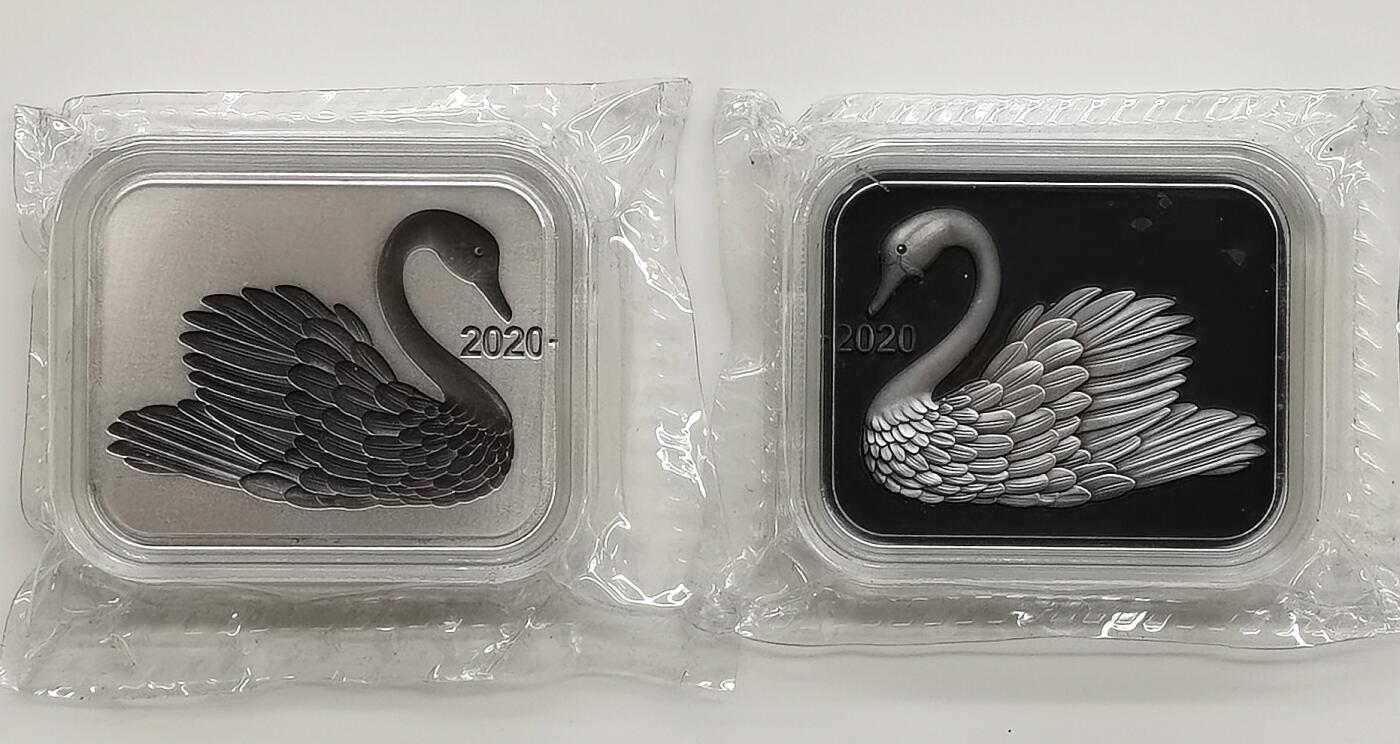 博洋堂世界钱币拍卖第162期（全场包邮） 所罗门2020年2x2元凹凸仿古银币套 黑天鹅 （一个高浮雕一个阴雕） 999银1盎司X2 发行量：5000 盒证全