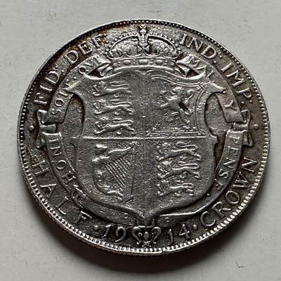 🌹外币初藏🌹🐯2026年第22场  每周二四六晚8️⃣点 接代拍 - 英国1914年1/2克朗银币 14.1克92.5%高银