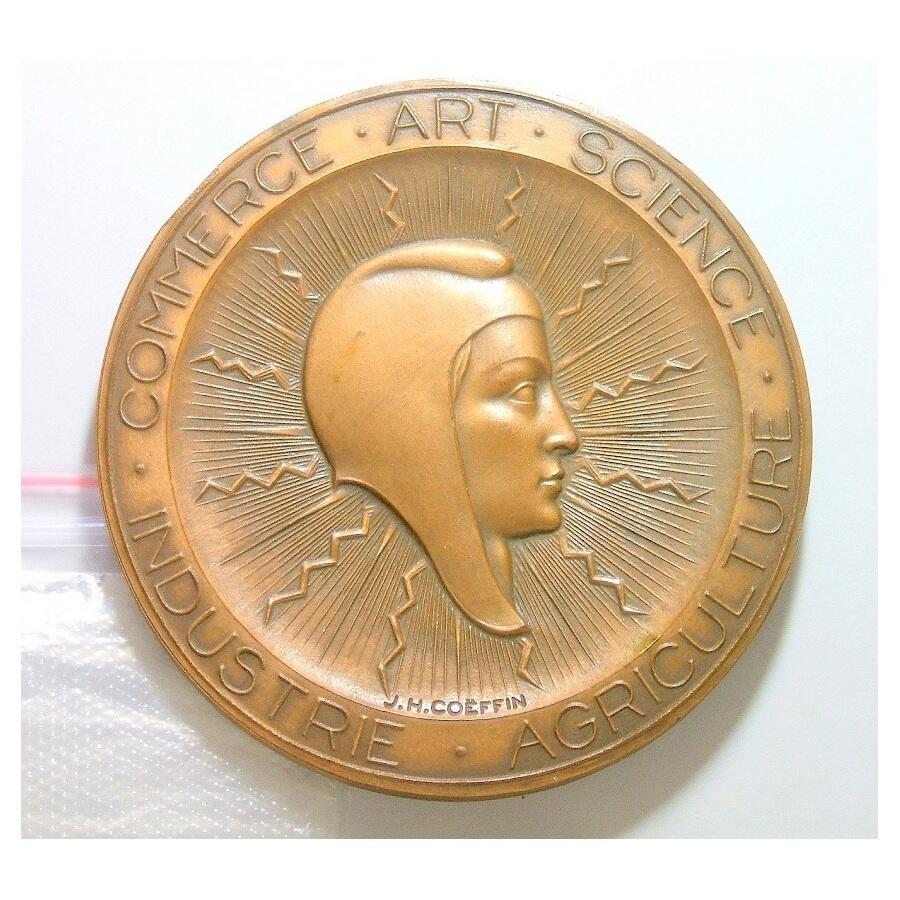 【旋风钱币】2月28日19:00准时开拍 精美欧洲币章、银币银章、第三帝国钱币等 全场包邮！ 【艺术】法国艺术大章1900年前后 女神头像+西半球地球仪 高浮雕精制超大铜章 78MM 181克