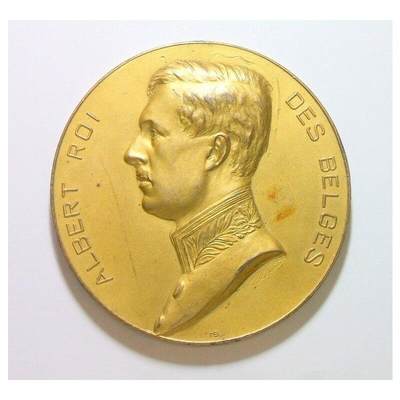 【艺术】比利时艺术大章1910年 阿尔贝一世+女神天使高浮雕精制超大镀金章 60MM - 【艺术】比利时艺术大章1910年 阿尔贝一世+女神天使高浮雕精制超大镀金章 60MM