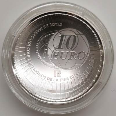 博洋堂世界钱币拍卖第162期（全场包邮） 法国2014年10欧圆弧形精制银币 巴西世界杯 22.2克900银 发行量：1万 盒证全