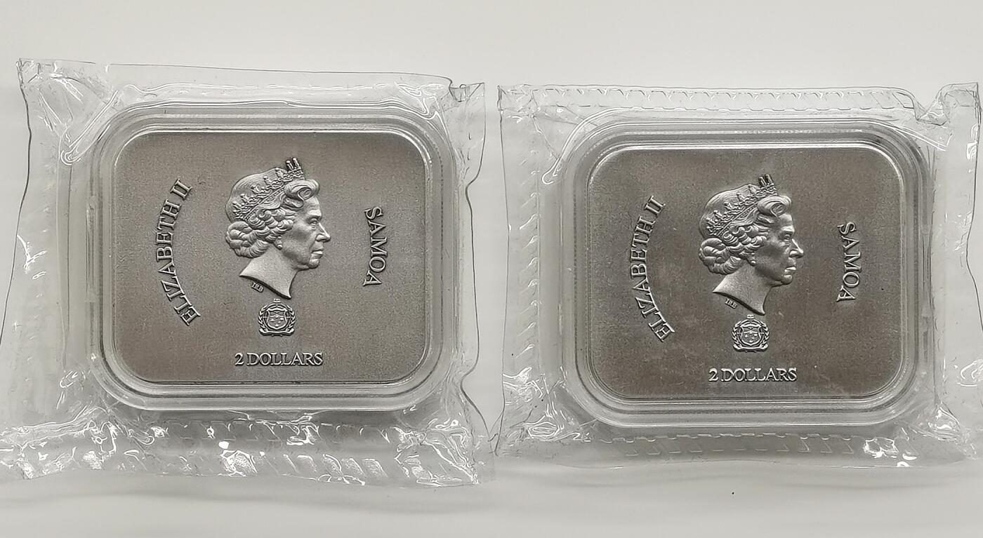 博洋堂世界钱币拍卖第162期（全场包邮） 所罗门2020年2x2元凹凸仿古银币套 黑天鹅 （一个高浮雕一个阴雕） 999银1盎司X2 发行量：5000 盒证全