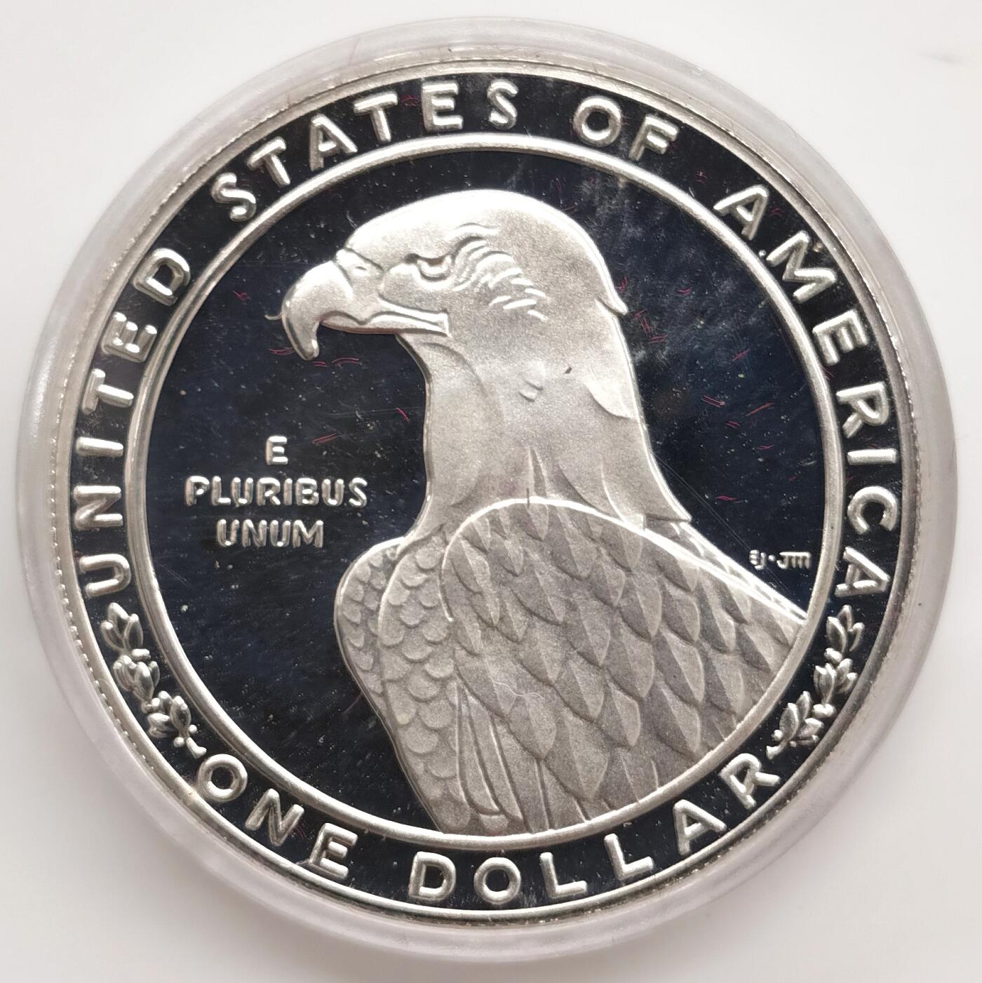 博洋堂世界钱币拍卖第162期（全场包邮） 美国1983年1美元精制银币 洛杉矶奥运会-铁饼 26.73克900银 盒证全（金银套盒）