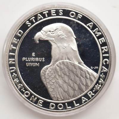 博洋堂世界钱币拍卖第162期（全场包邮） 美国1983年1美元精制银币 洛杉矶奥运会-铁饼 26.73克900银 盒证全（金银套盒）