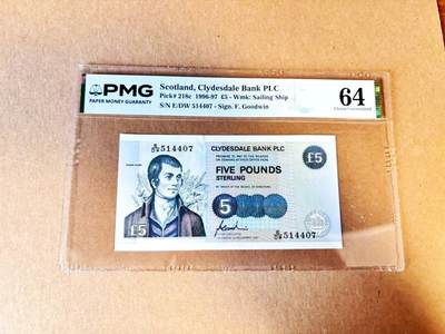 【Blue Auction】世界纸币精拍第788期——18级TOP拍卖/信誉/品质/专业/高效💫 - 苏格兰 1996-97年5镑 PMG64