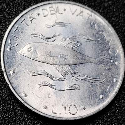 泉币菌-第201场- 新年快乐 新年第9场 本场拍品多 请提前出价（正月十五统一发货） - 原光极美 鱼 梵蒂冈1970年 10里拉铝制币 23.3毫米 1.6克