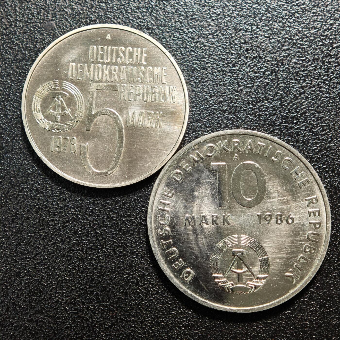 【德藏】世界币章拍卖第167期（拍品征集中~欢迎藏友联系） 2枚一组 1978年 东德反种族隔离5马克纪念镍币 及 1986年 东德爱尔恩斯特·台尔曼诞辰100周年10马克纪念镍币