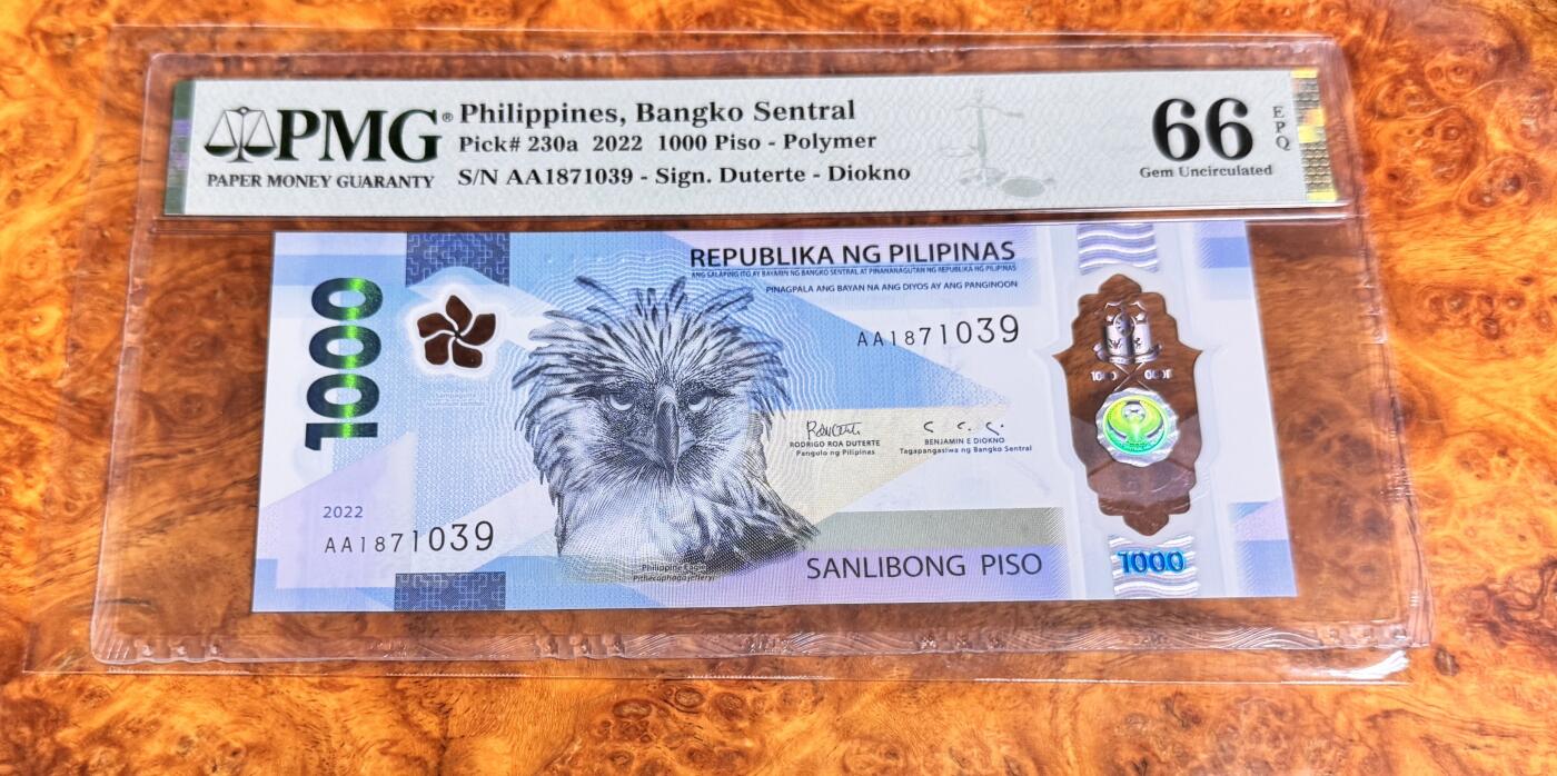 得物收藏 Chase Auction 第36期 - - 外钞、银元、民国钞和人民币混合场！（更新中） 2022年菲律宾1000比索，世界最佳纸币，PMG66！