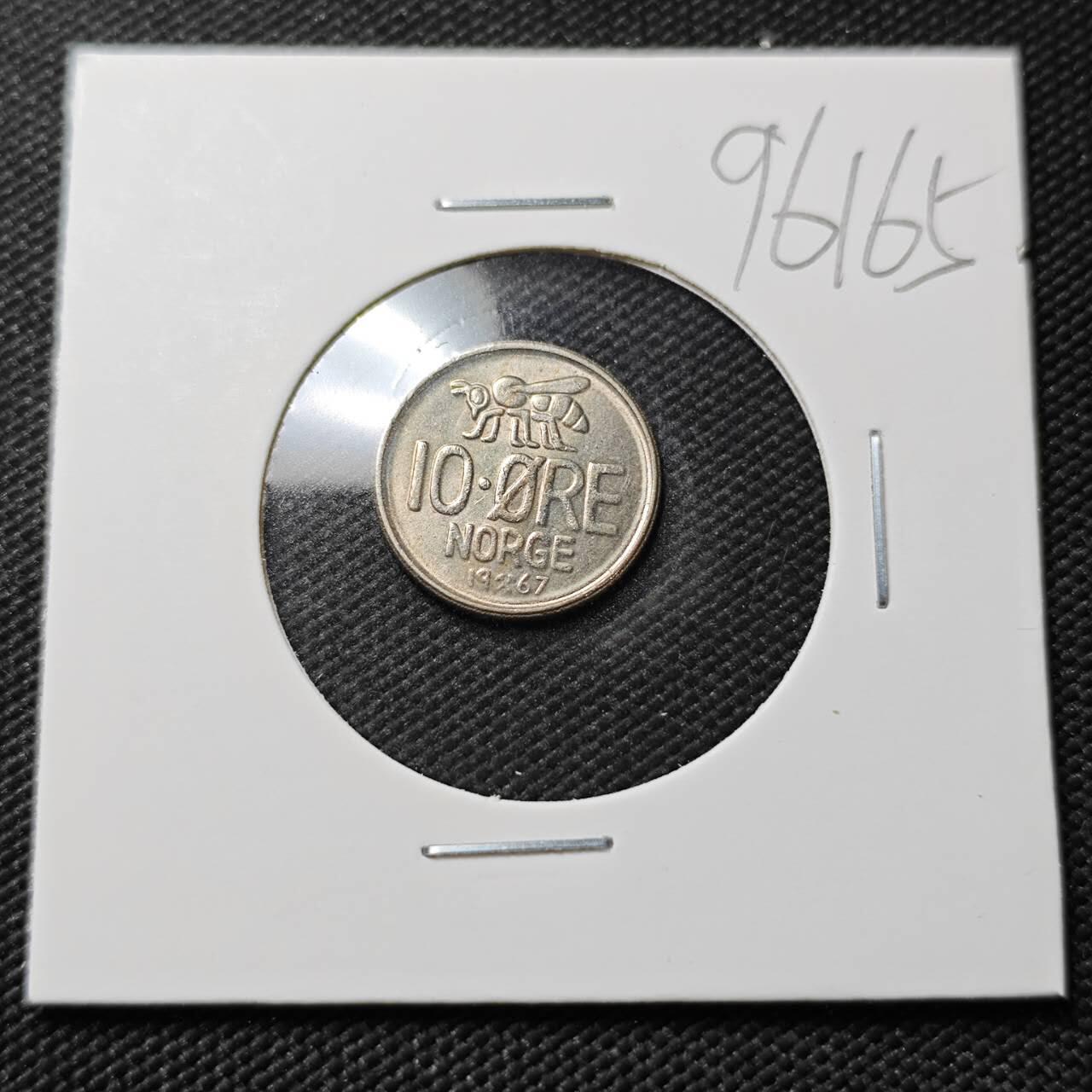KK钱币收藏小铺  第396期  2月预留时间 周末发货  1967挪威10欧尔 好品