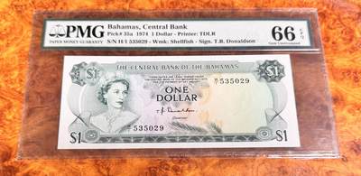 得物收藏 Chase Auction 第36期 - - 外钞、银元、民国钞和人民币混合场！（更新中） - 1974年巴哈马1元，PMG66！