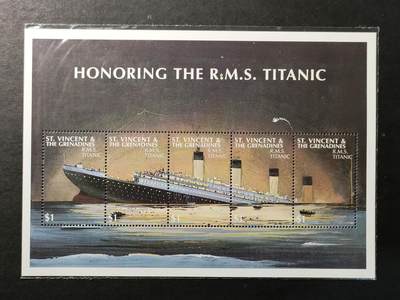 ↓君缘收藏749期☞钱币邮品↓无佣金、可寄存、满30元包邮  - 圣文森特和格林纳丁斯邮票，1998年泰坦尼克号沉没86周年纪念邮票小版张