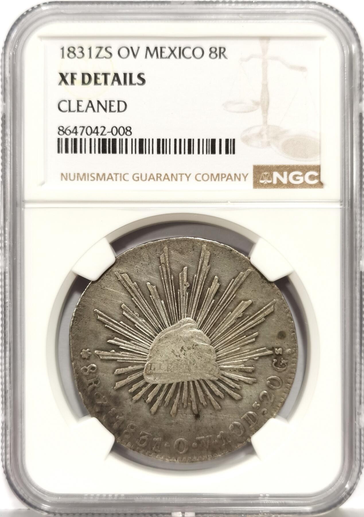 博洋堂世界钱币拍卖第162期（全场包邮） NGC XF 墨西哥1831ZS OV版早期花边鹰洋 原味