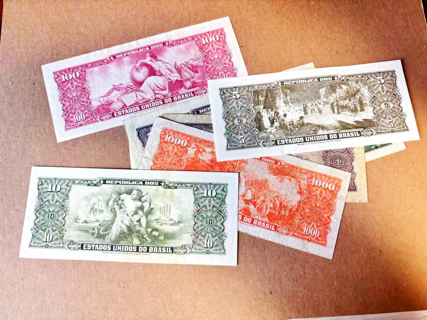 【Blue Auction】世界纸币精拍第788期——18级TOP拍卖/信誉/品质/专业/高效💫 【一组8张 含手签版】巴西 10-1000克鲁塞罗 设计精美 品相如图