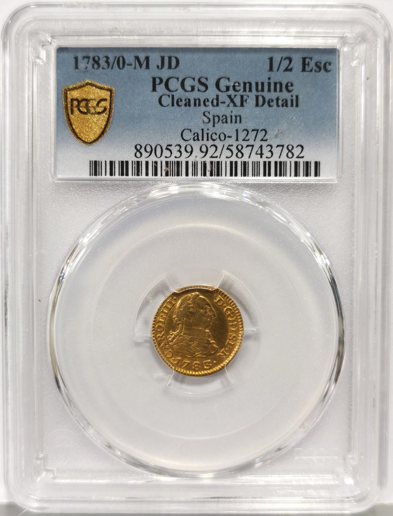 博洋堂世界钱币拍卖第162期（全场包邮） PCGS XF 西班牙1783/0年卡洛斯三世1/2埃斯库多金币，稀见品种