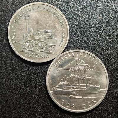 【德藏】世界币章拍卖第167期（拍品征集中~欢迎藏友联系） - 2枚一组 1988年 东德萨克森尼亚号机车问世150周年纪念镍币 及 1988年 东德罗斯托克新航运码头5马克纪念镍币