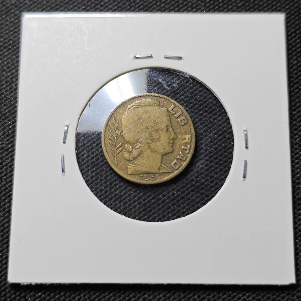 KK钱币收藏小铺  第396期  2月预留时间 周末发货 1958 阿根廷5分铜币