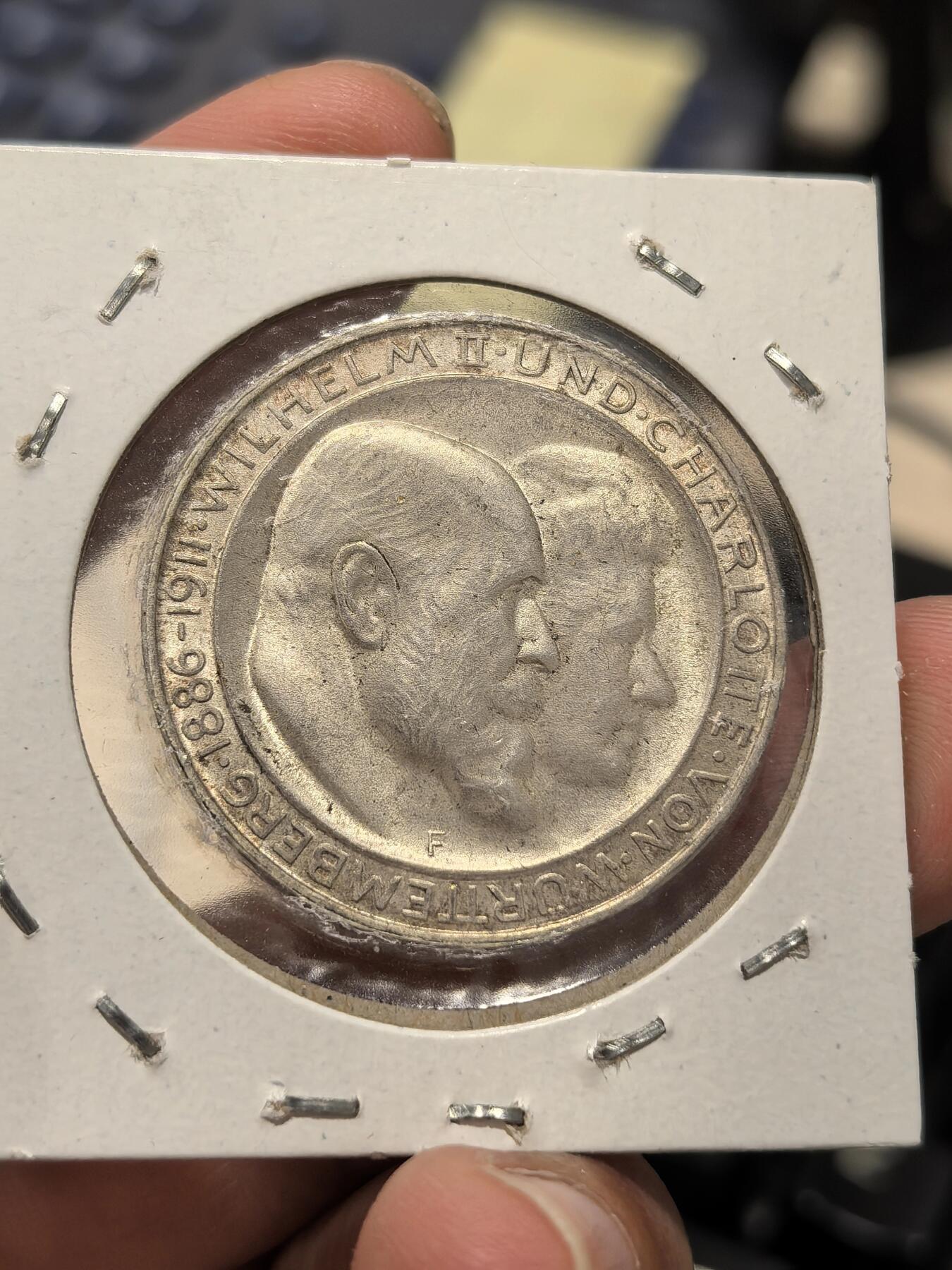 博洋堂世界钱币拍卖第162期（全场包邮） 德国符腾堡1911年银婚3马克银币