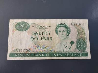 2月26号晚上8点 外国纸币自动截拍第31场 - 新西兰 1981年20元 首签名 原票