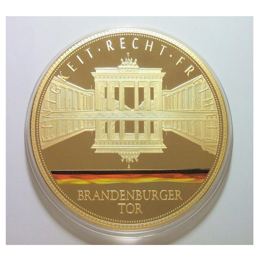 【旋风钱币】2月28日19:00准时开拍 精美欧洲币章、银币银章、第三帝国钱币等 全场包邮！ 【艺术】法国艺术大章 勃兰登堡门+柏林各大地标建筑 高浮雕精制彩色巨型大镀金章 带证书 100MM 376克
