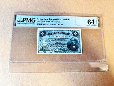 【Blue Auction】世界纸币精拍第788期——18级TOP拍卖/信誉/品质/专业/高效💫 -  【百年风云 实钞】阿根廷 1891年5分PMG64EPQ 雅典娜