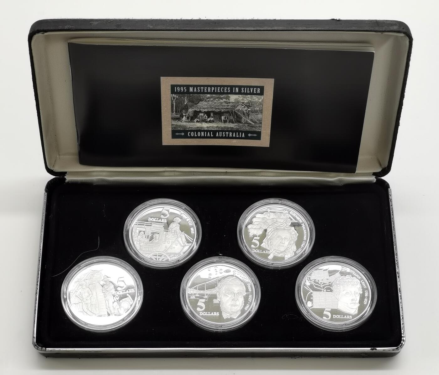 博洋堂世界钱币拍卖第162期（全场包邮） 澳大利亚1995年5澳元X5精制银币套 澳大利亚殖民时期总督 925银35.79克X5 共178.5克 发行量：2万套 盒证全
