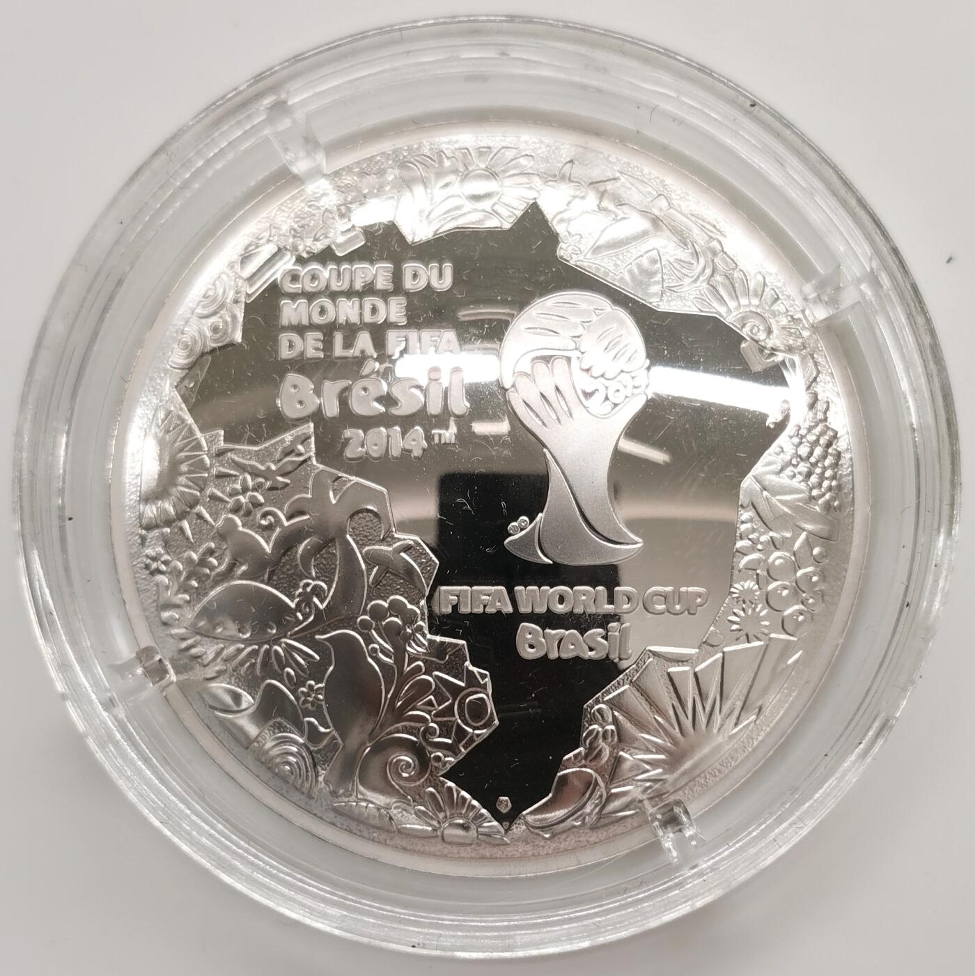 博洋堂世界钱币拍卖第162期（全场包邮） 法国2014年10欧圆弧形精制银币 巴西世界杯 22.2克900银 发行量：1万 盒证全