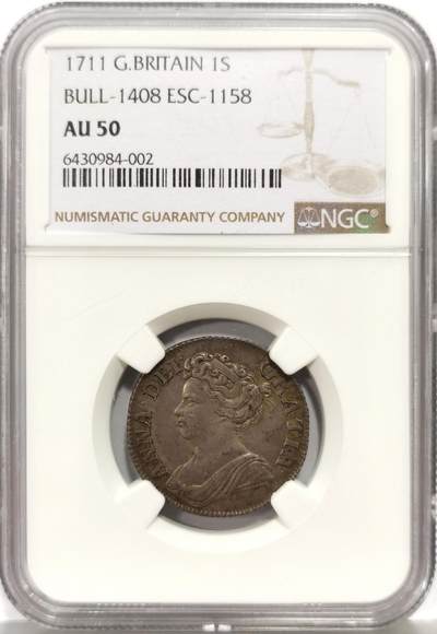 博洋堂世界钱币拍卖第162期（全场包邮） NGC AU50 英国1711年安妮女王1先令银币 不多见的品种