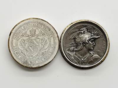 博洋堂世界钱币拍卖第162期（全场包邮） 法国新艺术大师博泰L.Bottee的经典戎装玛丽安娜银章，边铭丰饶角1argent，直径36mm，20.8克950银，品相非常好，有原装纸盒