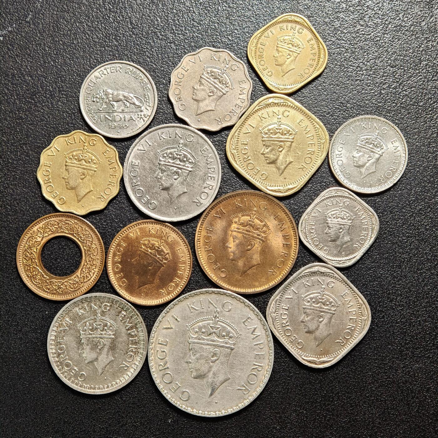 【德藏】世界币章拍卖第167期（拍品征集中~欢迎藏友联系） 14枚一组 英属印度乔治六世时期流通硬币