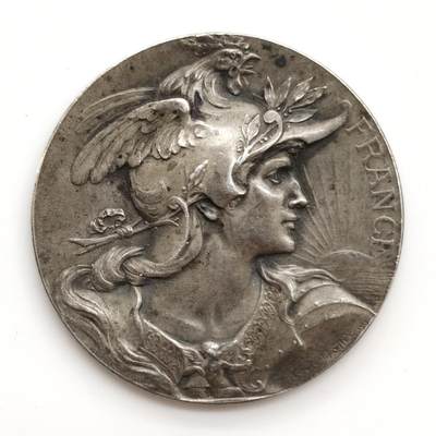 博洋堂世界钱币拍卖第162期（全场包邮） - 法国新艺术大师博泰L.Bottee的经典戎装玛丽安娜银章，边铭丰饶角1argent，直径36mm，20.8克950银，品相非常好，有原装纸盒