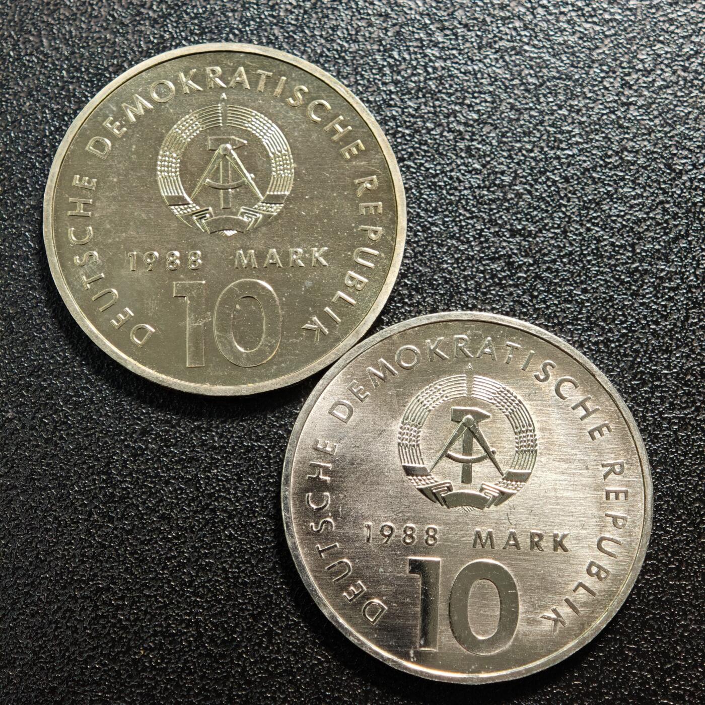【德藏】世界币章拍卖第167期（拍品征集中~欢迎藏友联系） 2枚一组 1988年 东德10马克纪念镍币东德10马克纪念镍币
