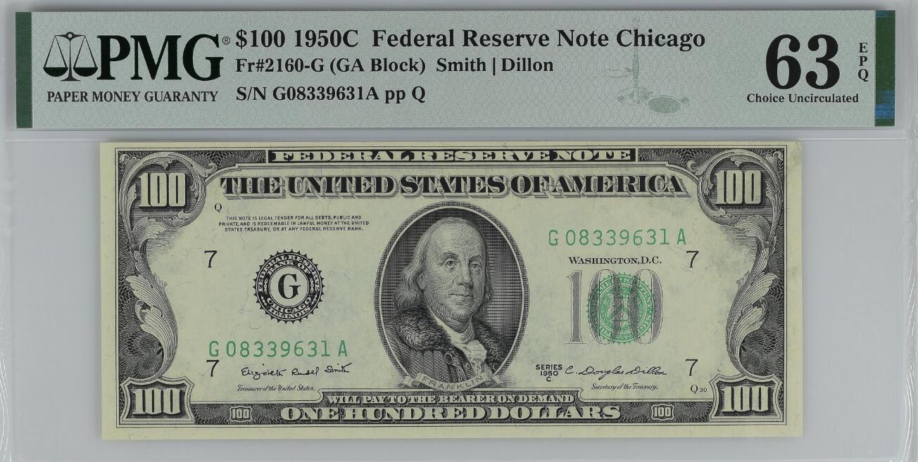 【礼羽收藏】🌏世界钱币拍卖126期 【号码无457】1950C年 100美 PMG63E